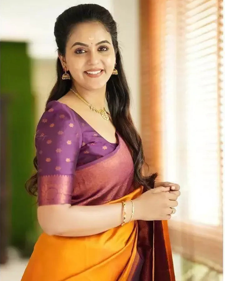 Designer Mustard Color Jacquard Banarasi Silk Saree