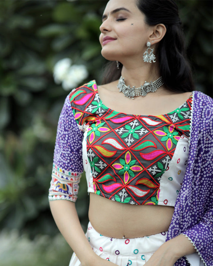 White And Purple Color Designer Printed Lehenga Choli