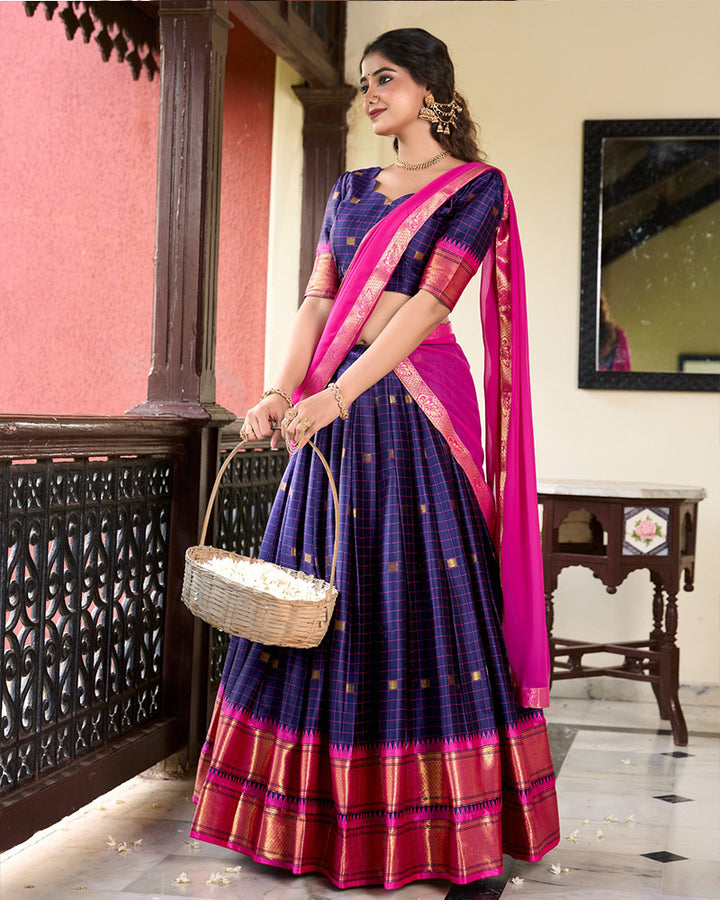 Designer Navy Blue Color Cotton Silk Lehenga Choli