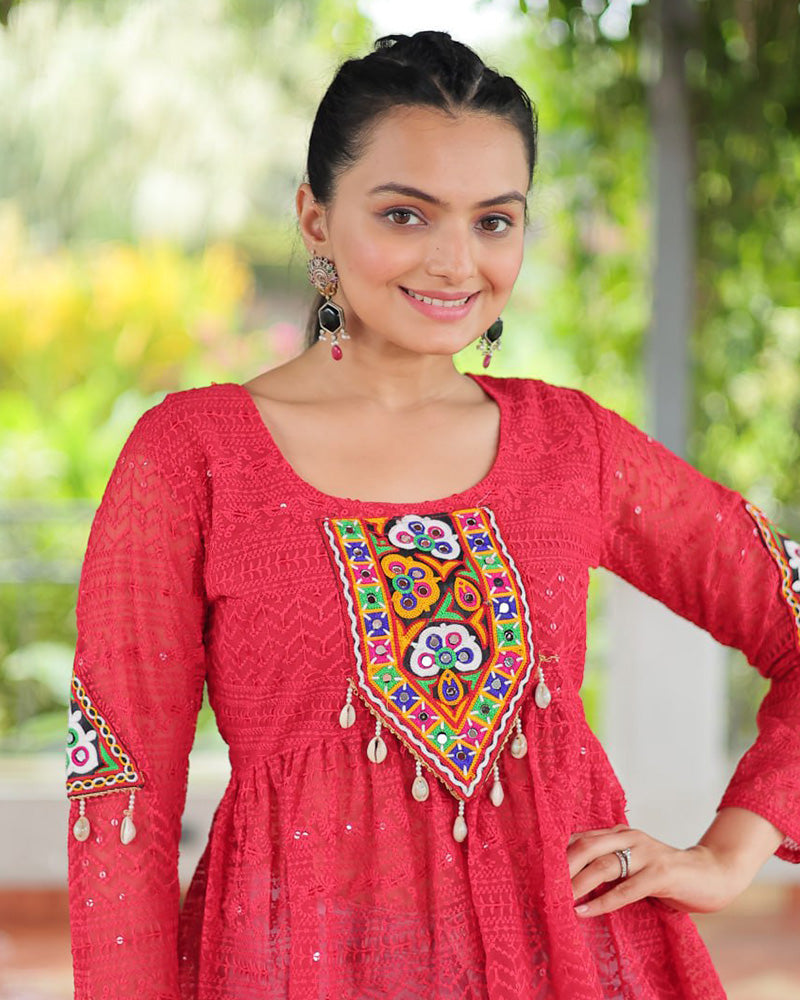 Pink Color Georgette Lucknowi Work Navratri Kediya