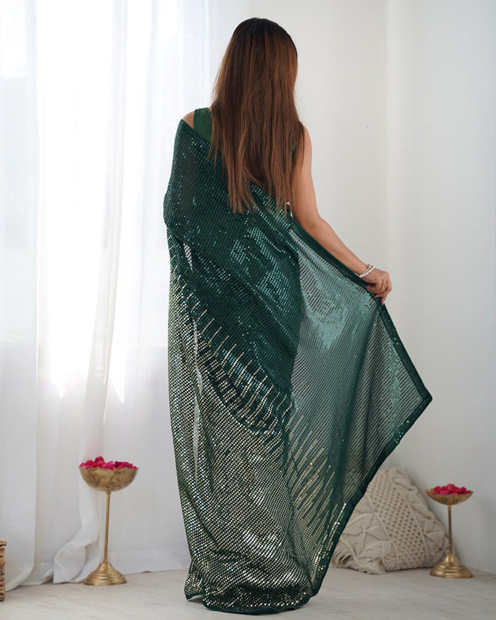 Green Color Heavy Georgette Sequence Embroidered Saree