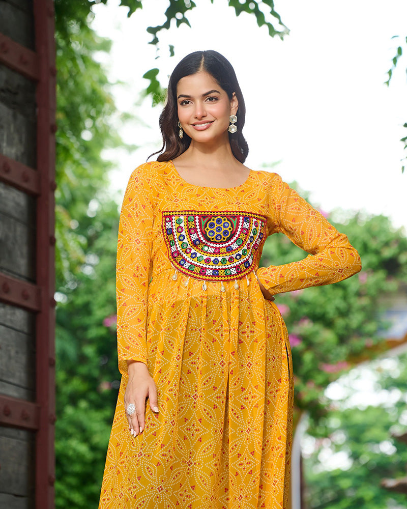 Elegant Yellow Georgette Bandhani Print Kurti