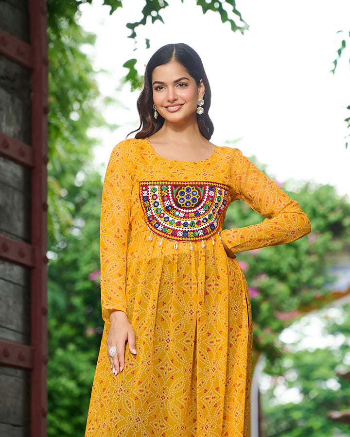 Elegant Yellow Georgette Bandhani Print Kurti