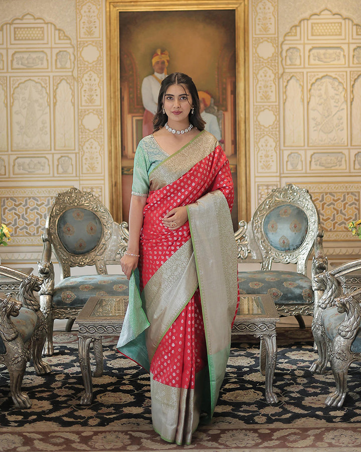 Designer Kanjivaram Silk Small Butti Red Color Saree