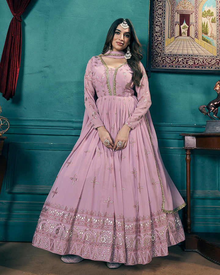 Beautiful Baby Pink Color Georgette Gown With Dupatta
