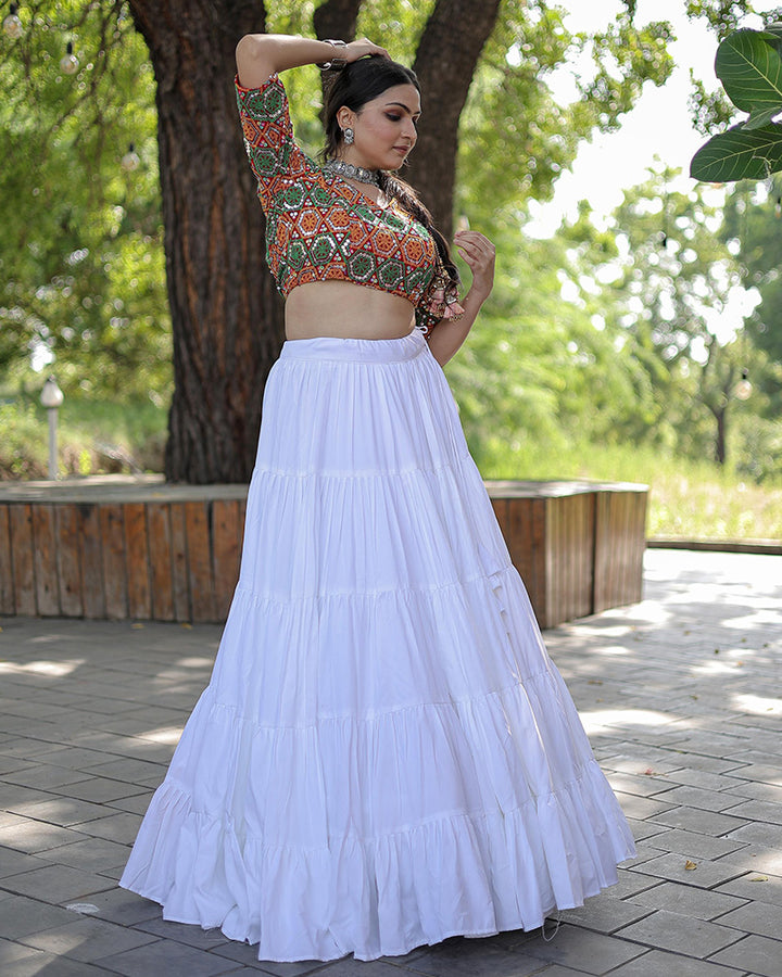 White Color Traditional Gamthi Work Navratri Wear Choli