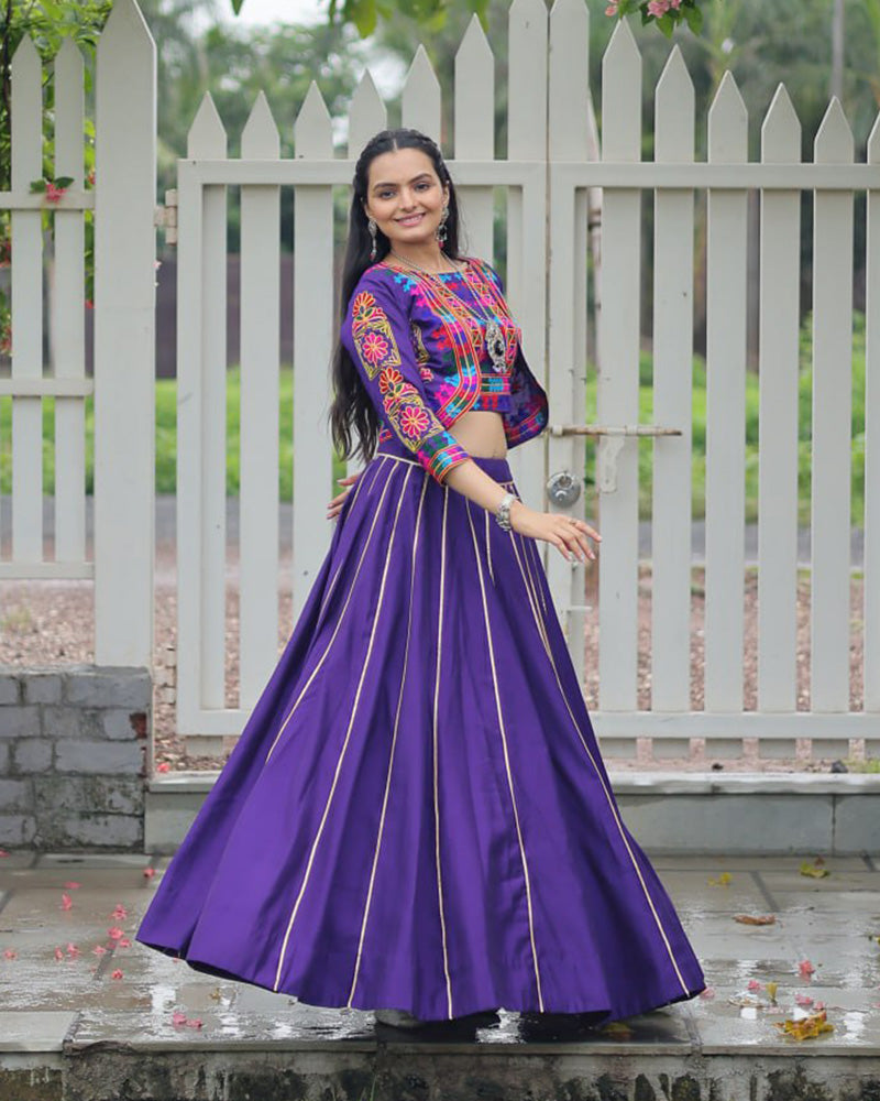 Purple Traditional Mirror Work Lehenga With Jacket Style Top