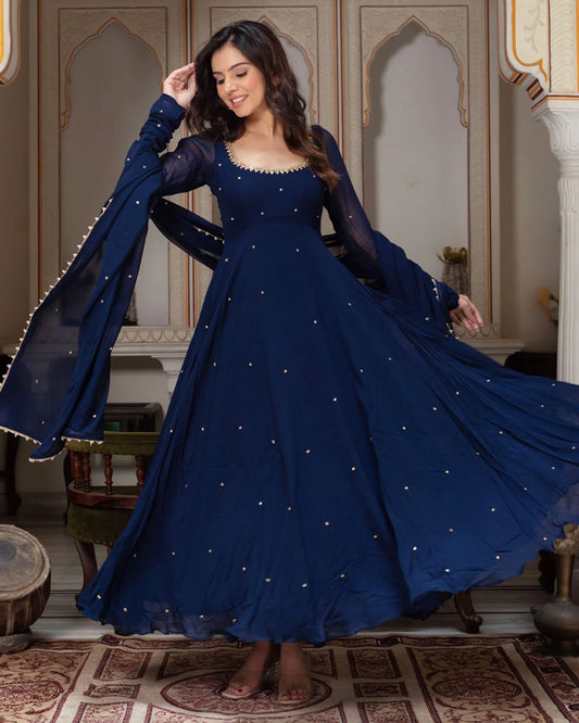 Royal Blue Color Georgette Anarkali Three Piece Suit