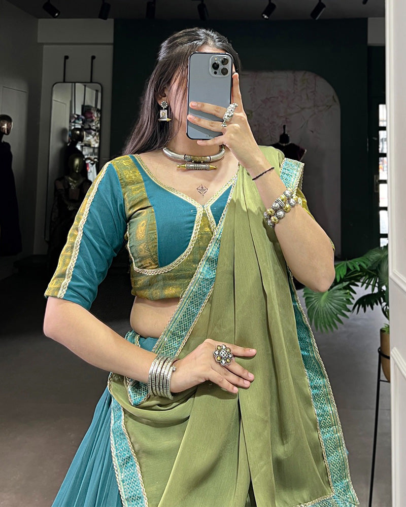 Teal Green Color Rayon Zari Weaving Navratri Lehenga Choli