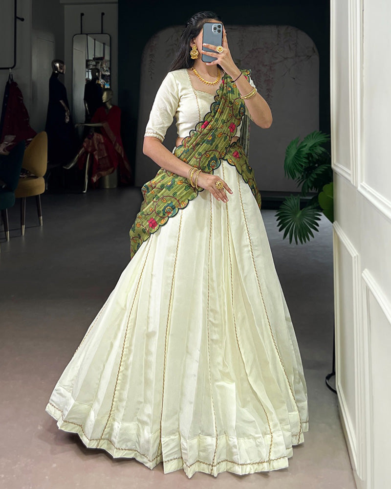 Off-White Color Crush Lehenga Choli With 2 Different Dupatta
