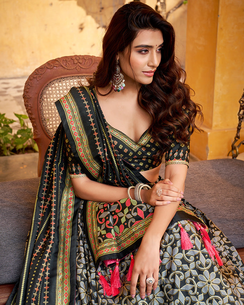 Black Color Tasar Silk Sparkle Lehenga Choli