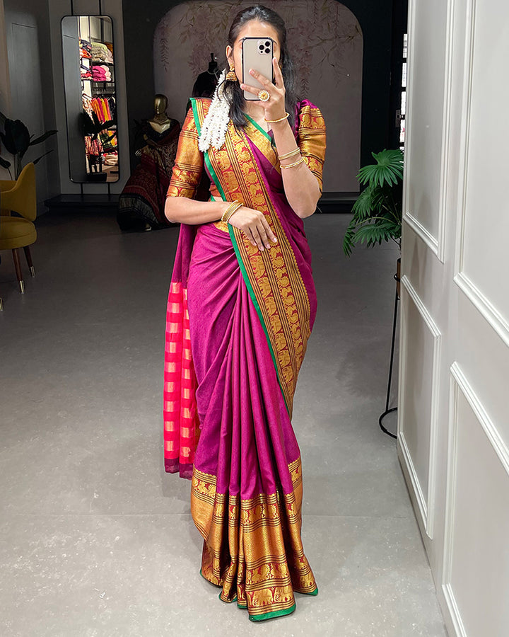 Pink Color Narayan Pet Cotton Saree