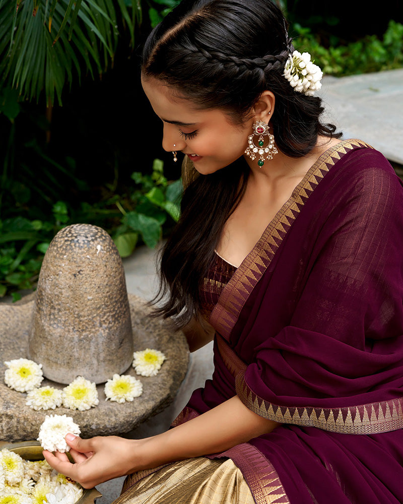 Cultural Chikoo and Maroon Color Poly Cotton Lehenga Chex Half Saree