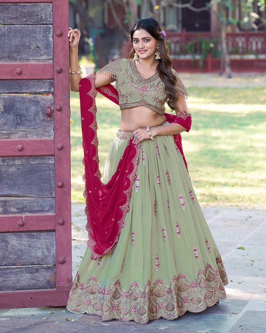 Pista Color Star Georgette Embroidered Lehenga Choli