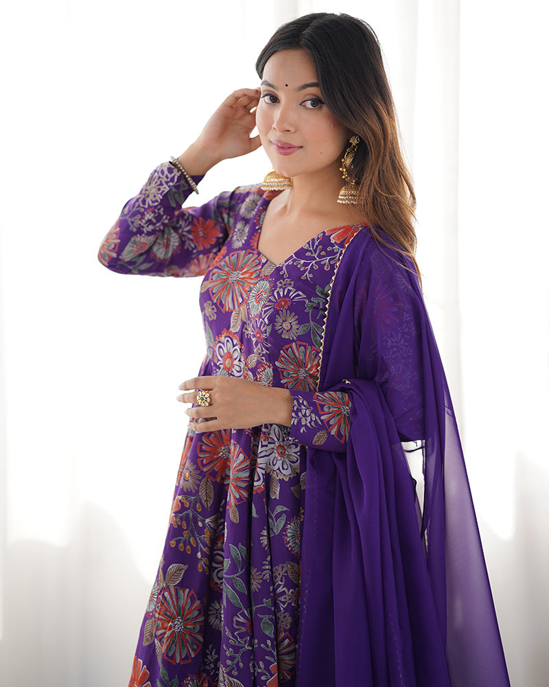 Purple Color Chanderi Silk Plazzo Suit
