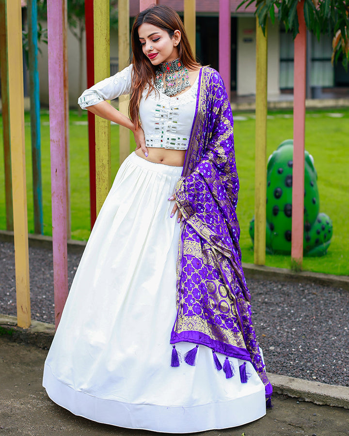 Designer White Color Pure Cotton Fully Stitched Lehenga Choli