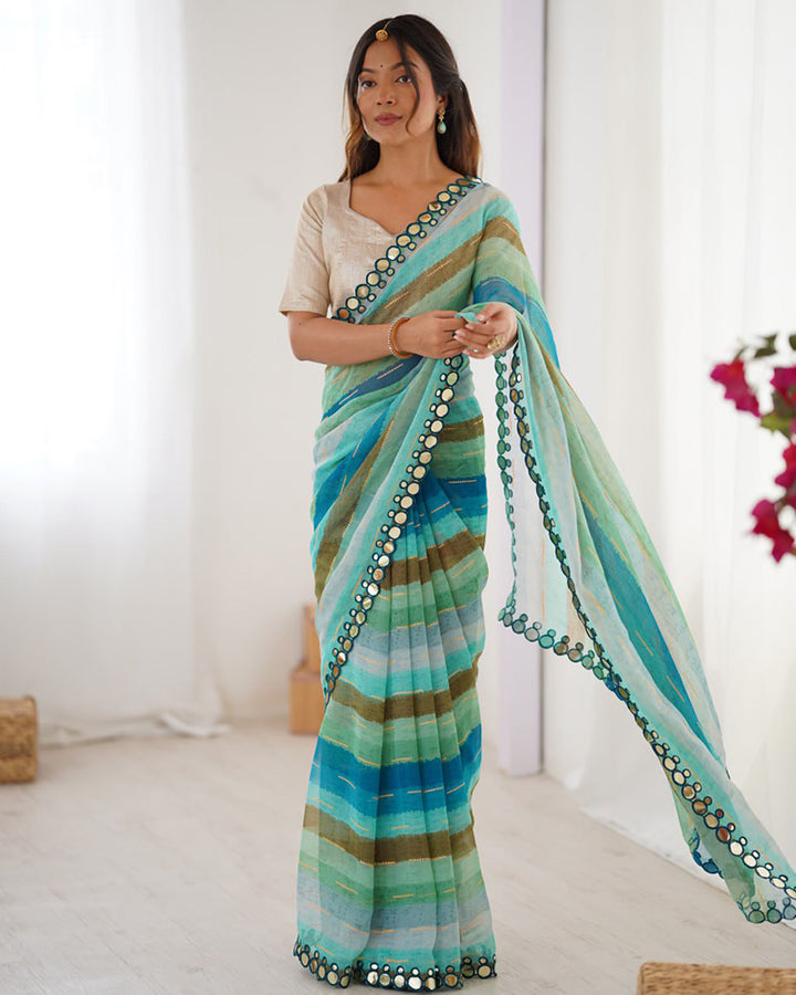 Pista Color Smooth Marble Chiffon Printed Saree