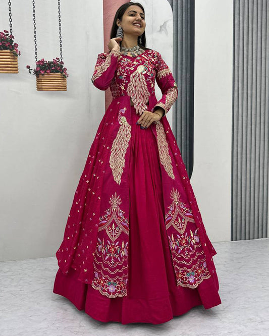 Peacock Vichitra Silk Sequence Embroidered lehenga Choli