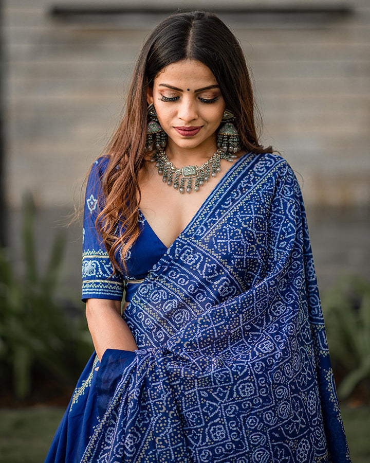 Navy Blue Color Vaishali silk Semi Stitched Lehenga Choli