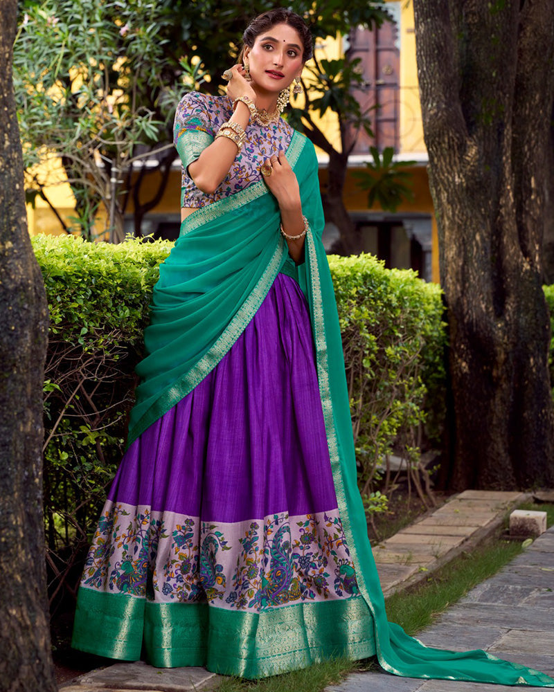 Purple Color Aastha Silk Printed Half Saree