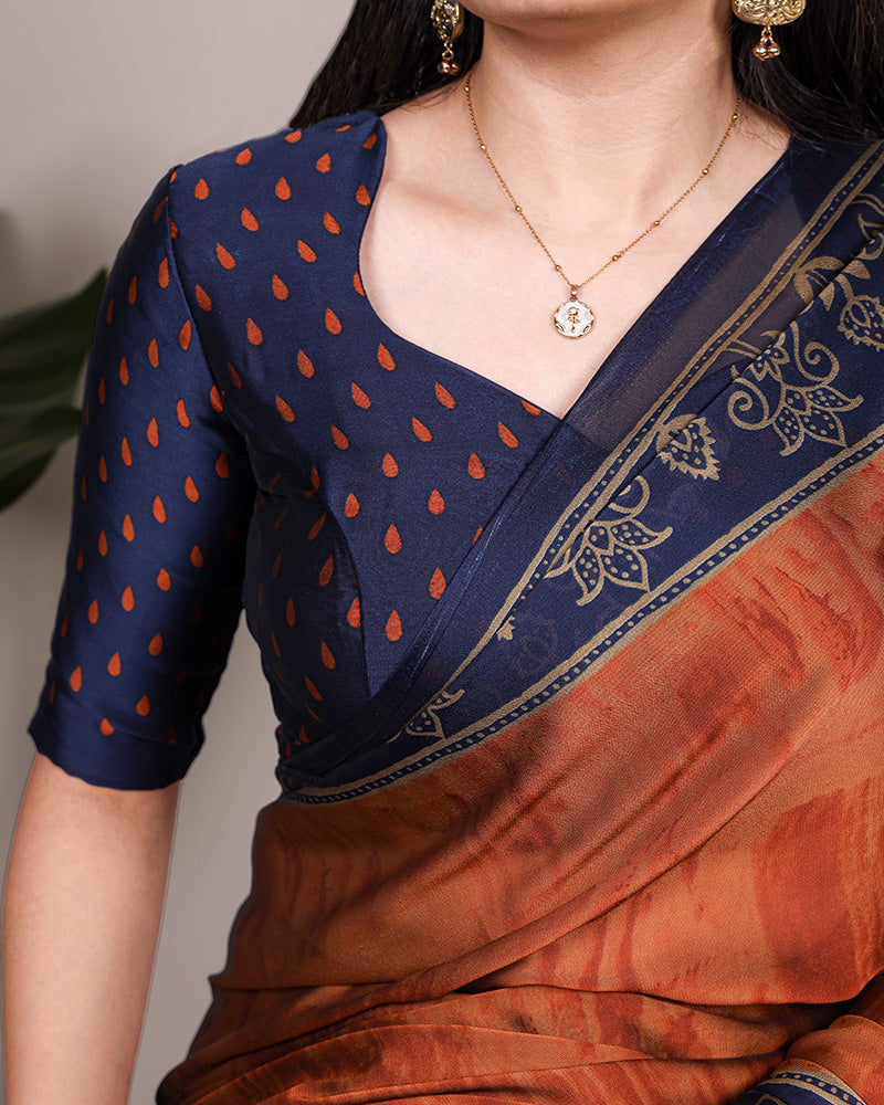 Rust Orange Color Rangoli Silk Printed Saree