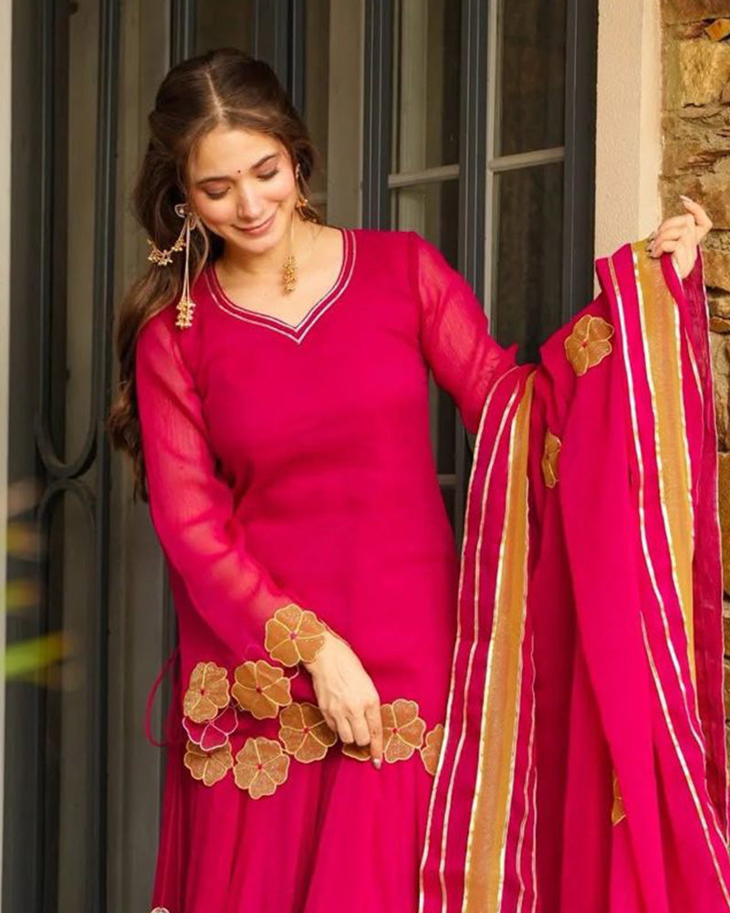 Rani Pink Color Faux Georgette Plazzo Suit