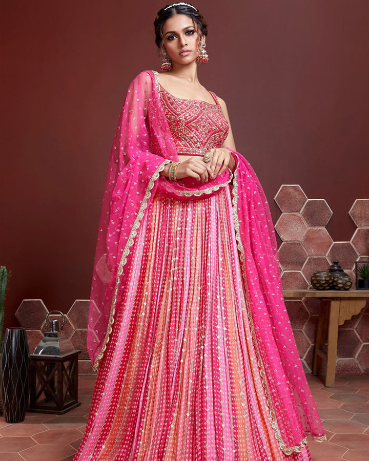 Pink Pure Chinon Silk Designer Lehenga Choli