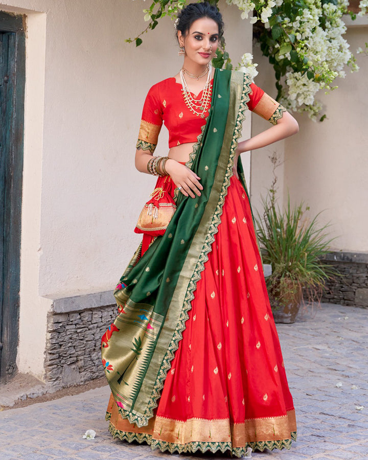 Red Color Jacquard Silk Designer Lehenga Choli