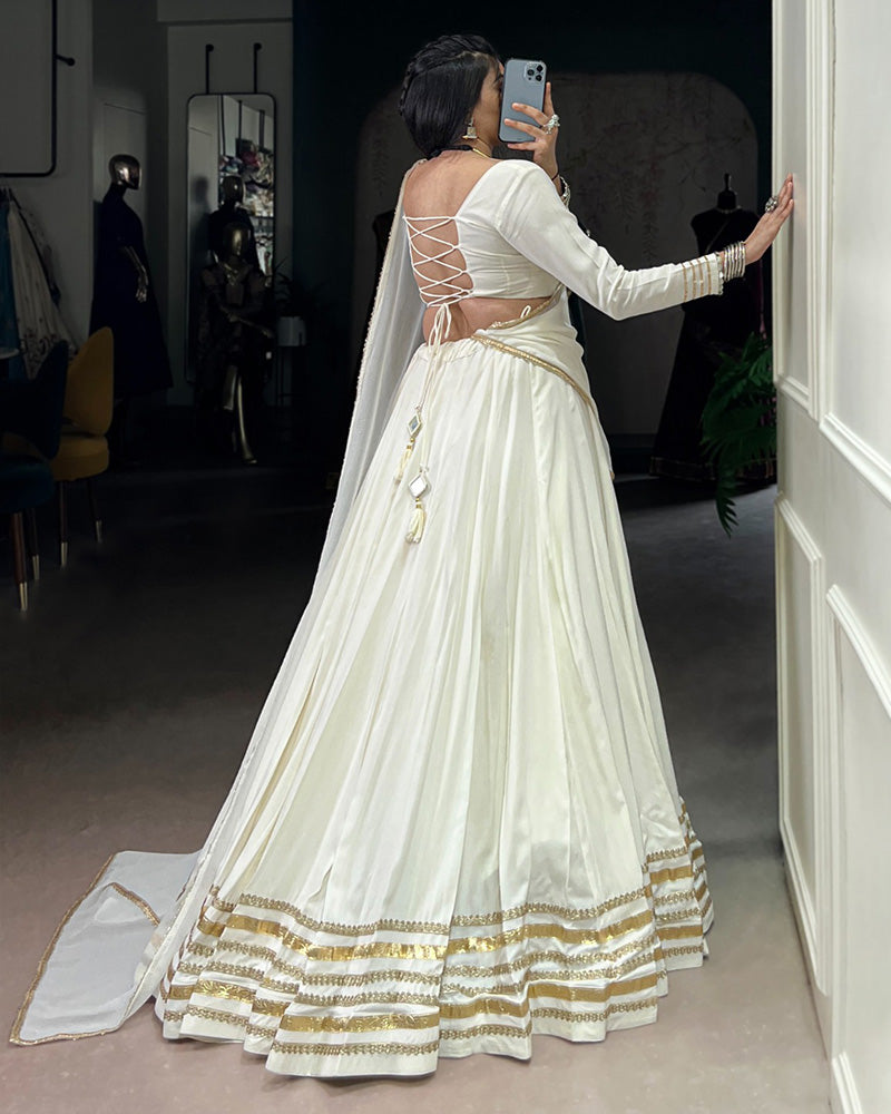 White Color Traditional Rayon Navratri Lehenga Choli