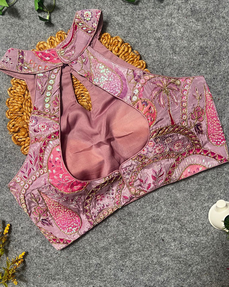 Luvender Color Cotton Silk Embroidered Blouse
