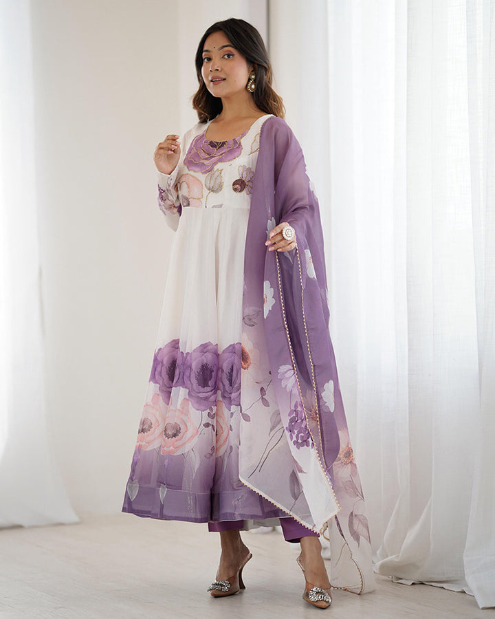 Violet Color Organza Silk Three Piece Anarkali Suit