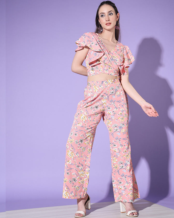 New Design Baby Pink Color Crape Silk Co-Ord Set