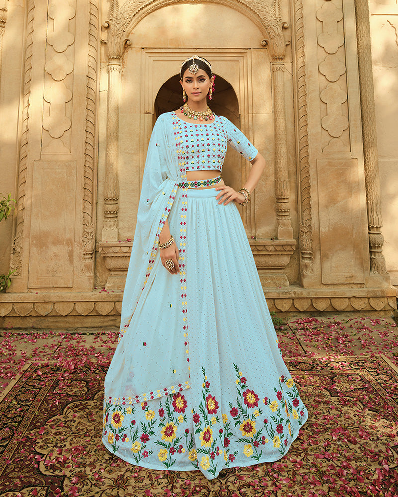 New Design Sky Blue Color Georgette Lehenga Choli