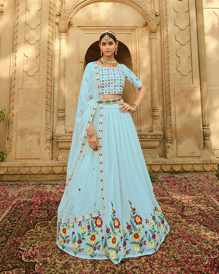 New Design Sky Blue Color Georgette Lehenga Choli