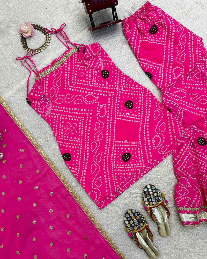 Pink Color Georgette Digital Printed Sharara Suit