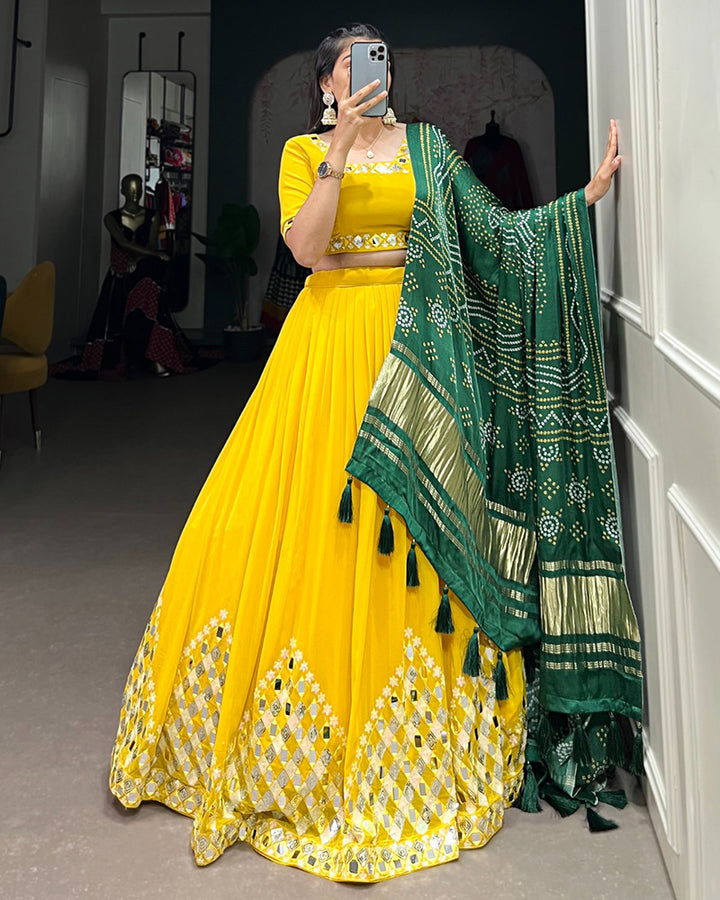 Yellow Color Georgette Lehenga Choli With Gaji Silk Dupatta