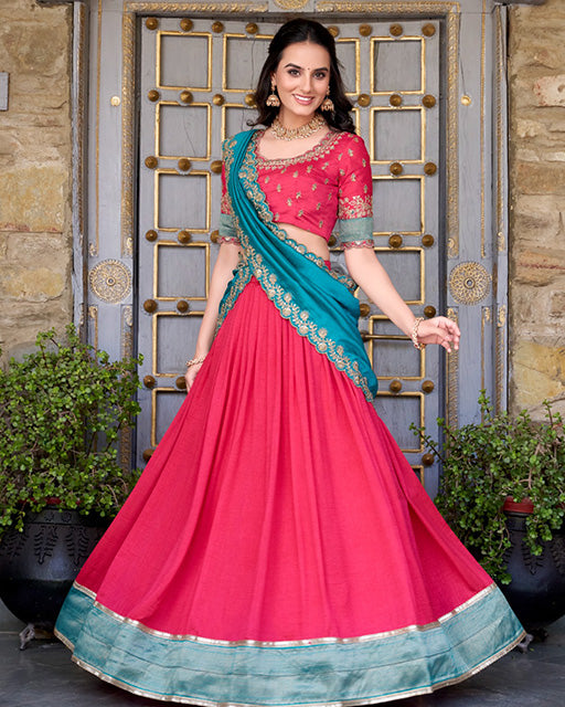 Pink Color Vichitra Silk Sequins Half Saree