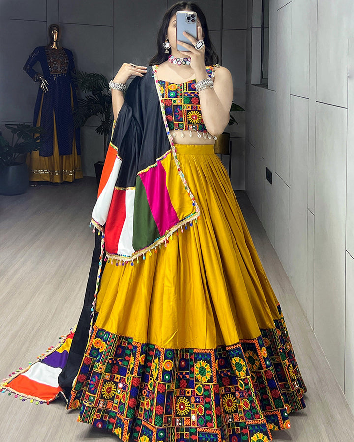 8 Multi Color Designer Pure Rayon Cotton Gamthi Work Navratri Lehenga Choli