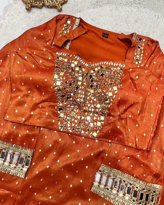 Orange Color Fendy Chiffon Embroidered Plazzo Suit