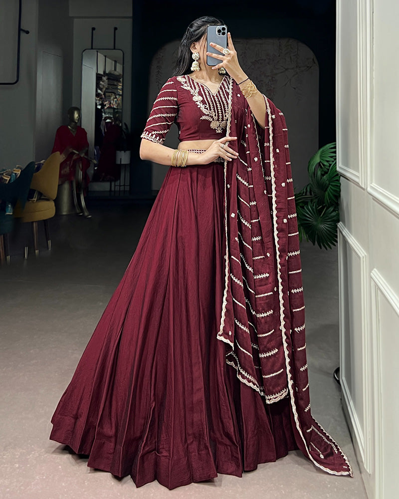 Maroon Color Rangoli Crush Embroidered Lehenga Choli