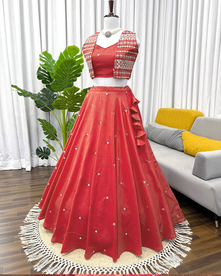 Orange Color Western Style Shimmer Silk Lehenga Choli