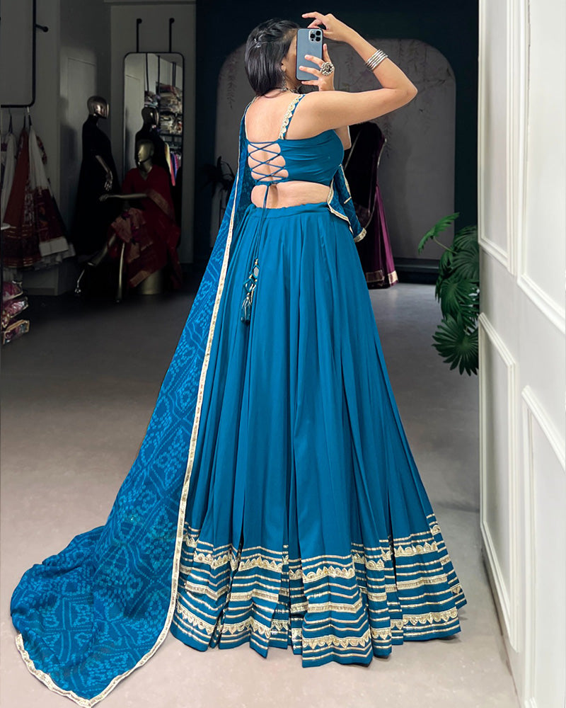 Elegant Teal Green Color Rayon Navratri Lehenga Choli