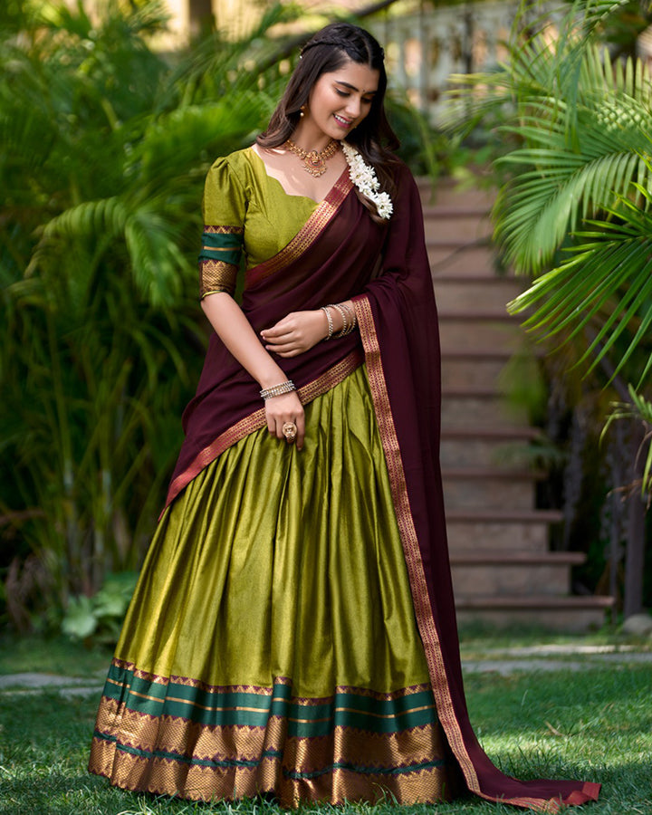 Designer Olive Green Color Poly Cotton Lehenga Choli