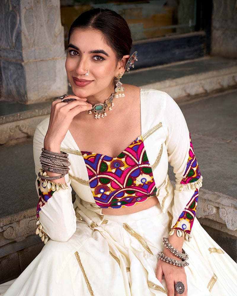 Designer White Pure Rayon Navratri Lehenga Choli