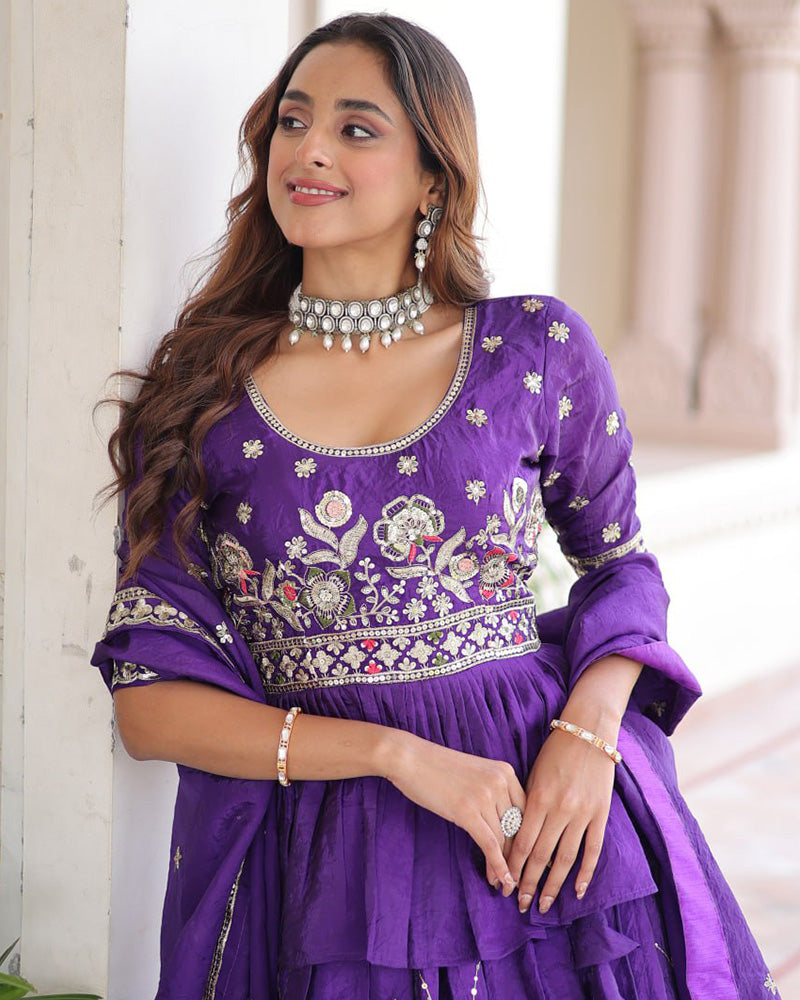 Purple Color Gold Crush Sequence Embroidered Lehenga Choli