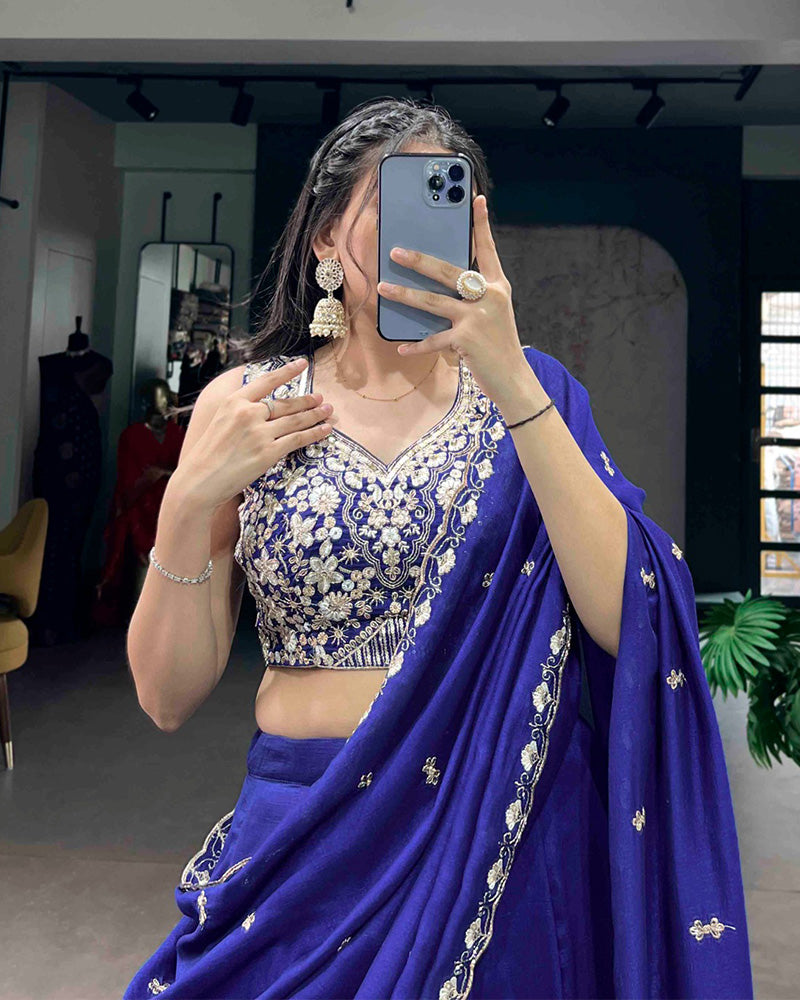 Royal Blue Color P.C. Kashmiri Embroidered Lehenga Choli