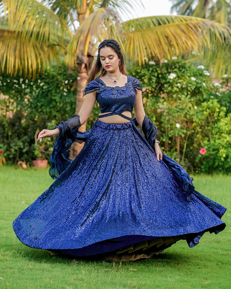 Royal Blue Color Georgette Sequence Embroidery Lehenga Choli