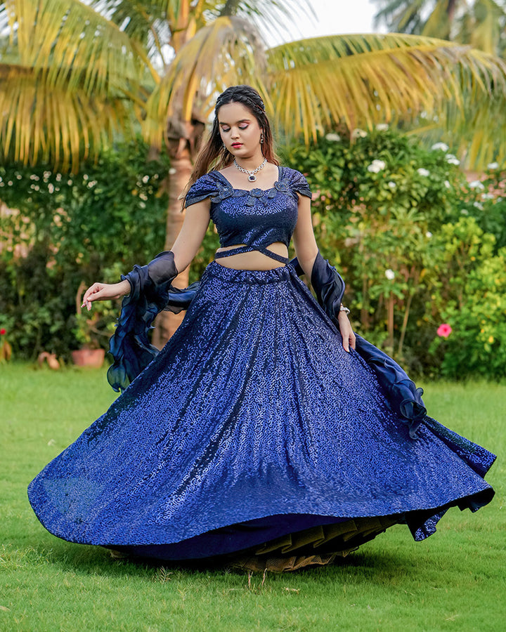 Royal Blue Color Georgette Sequence Embroidery Lehenga Choli
