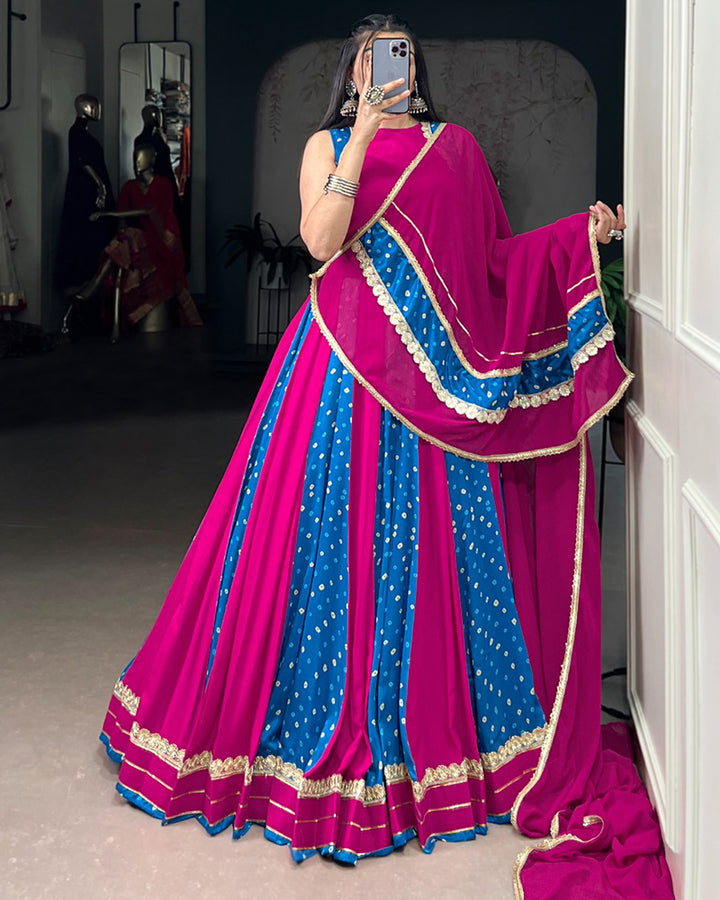 Navratri Special Magenta And Blue Color Tasar Silk Choli
