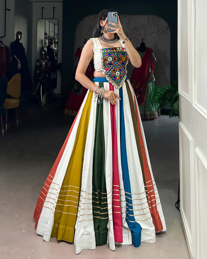 White Color Rayon Navratri Lehenga Choli
